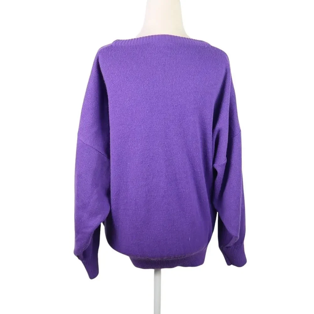 Vintage 80s Sunday Comics purple Mickey Mouse patch sweater L
